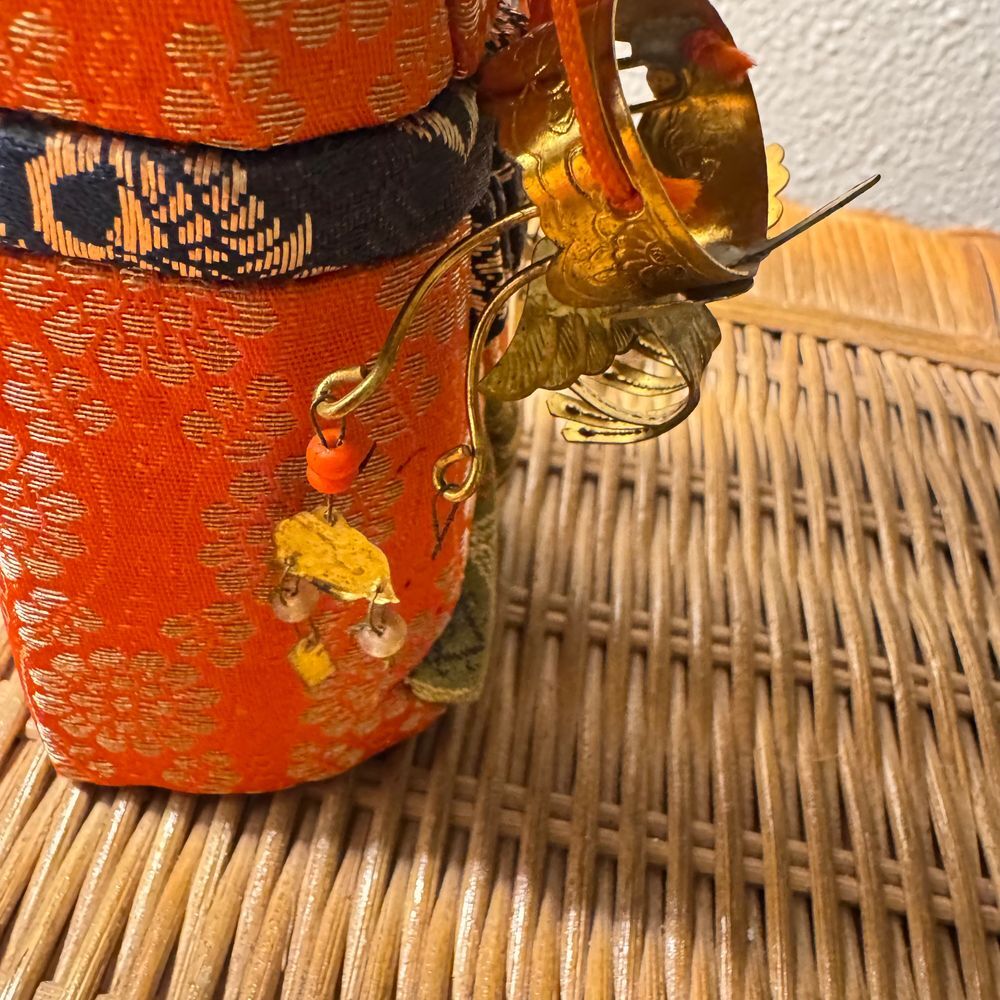 Vintage Japanese Kimekomi Doll Traditional Orange Kimono‎ Accents 7 inch 70's - Picture 10 of 15